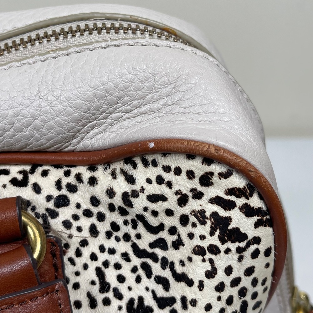 Fossil Memoir Satchel Leather Calf Hair Purse White Bone Spot Animal Print Boho‎ - Picture 8 of 15